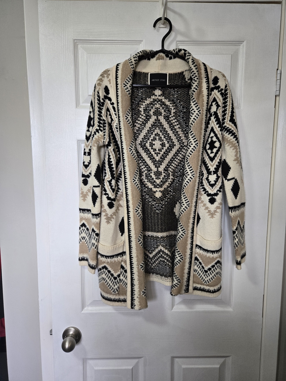 a new day Cream and Black Aztec Open-Front Cardigan